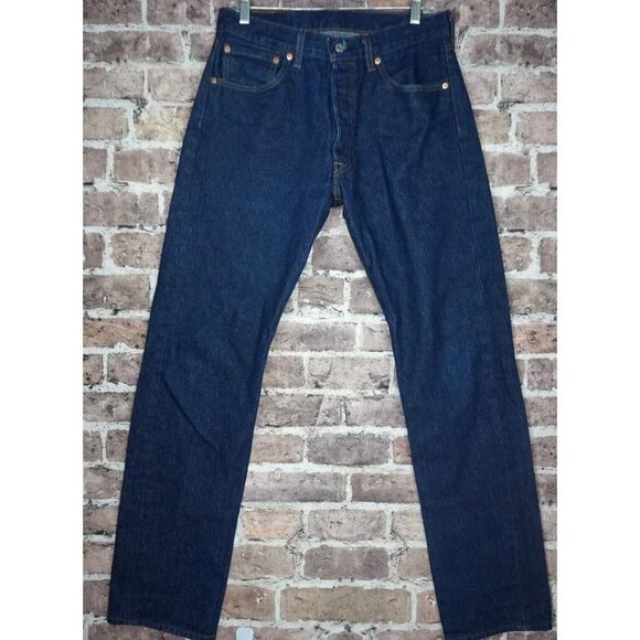 Levi's 501 Original Shrink To Fit Denim Jeans Mens 32x34 Fits 30x31.5 Dark Wash