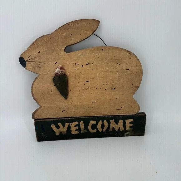 Wood Hanging Bunny Welcome Sign-Cottagecoe Grandmacore