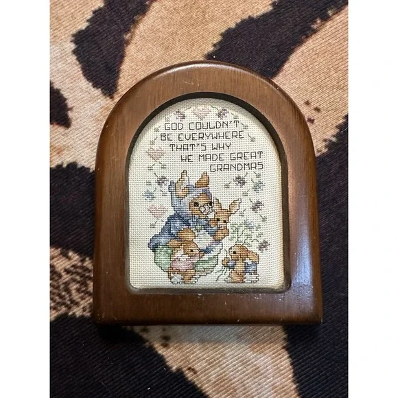 Great Grandma Bunny Needlepoint Cottagecore Wall Hanging Wooden Frame