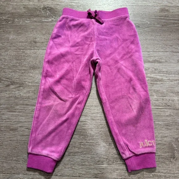 Juicy Couture Pants Girls 3T Pink Velour‎ Sweatpants Toddler Drawstring 9x13