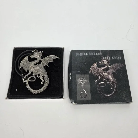 Fantasy Flying Dragon Neck Knife Mythology Mythical Strength Choker Necklace