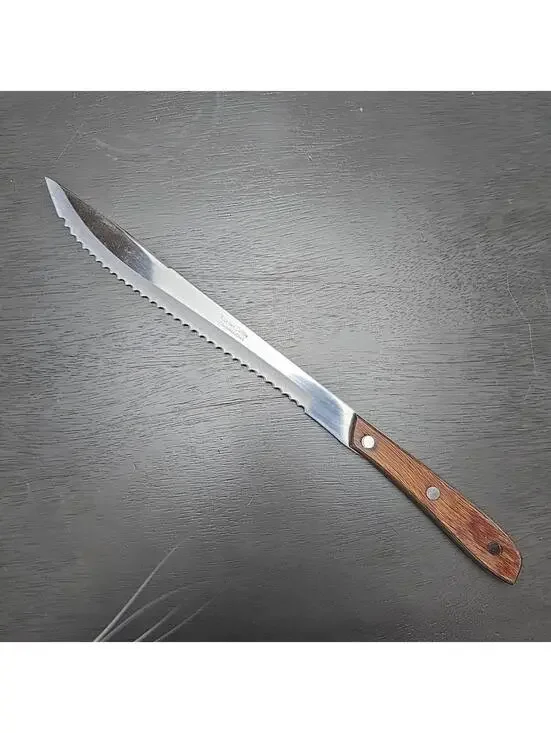 Kitchen Delite Knife Stainless Steel Serrated Wood Handle Japan 14 inch Vintage