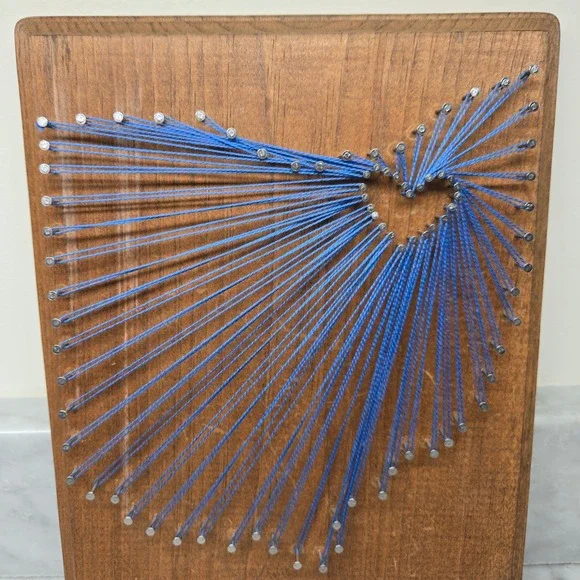 Handmade Blue Heart String Art of Ohio Wood Plaque Key Holder Wall Decor 3 Hooks