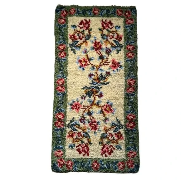 Vintage Floral Latch Hook Wool Rug Wall Hanging Rectangular‎ 22