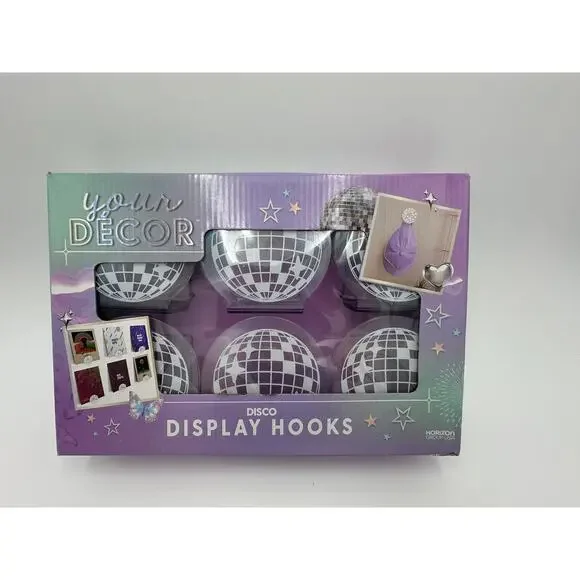 Your Decor Disco Display Hooks Set of 6 Mirror Ball Wall Hooks New