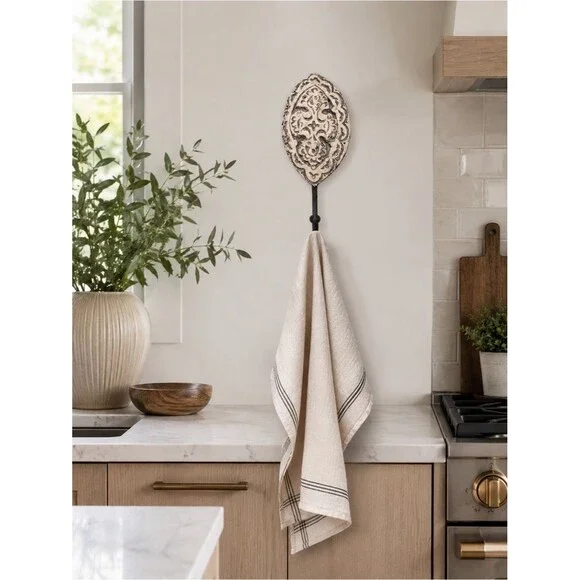 Boho Vintage Arhaus Wall Hook Distressed Iron Cream Rustic Decor 8”X3.5”