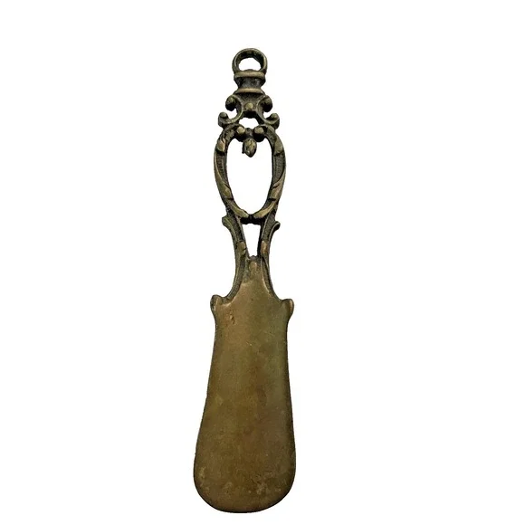 Vintage European Style Solid Brass Wall Hanging Shoe Horn Mid Century 7