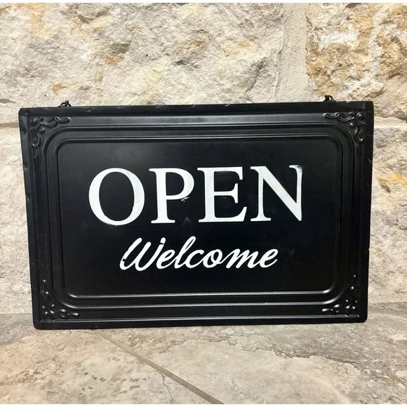 Double Sided‎ Metal Open Closed Sign w/Hanging Chain for Business Retail