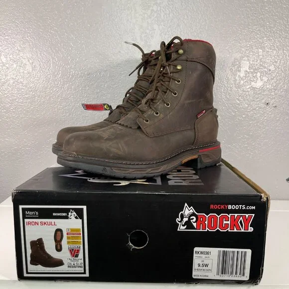 Rocky Iron Skull Size 9.5W Composite Waterproof Lacer Western Boot