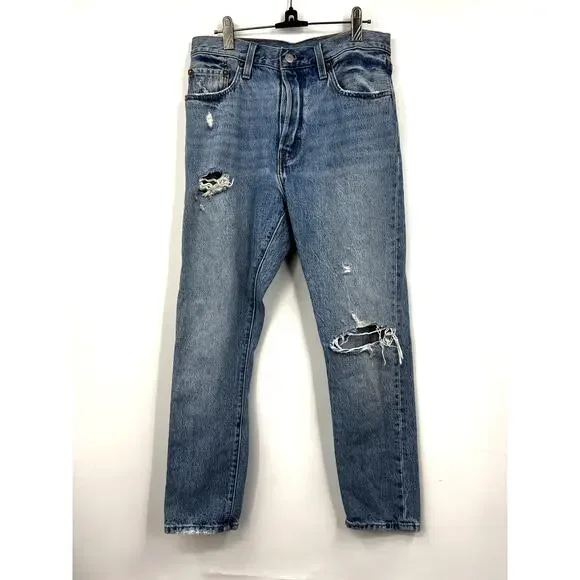 Levi's Jeans Mens‎ 501 S Skinny High Rise Distressed Denim Blue Jeans