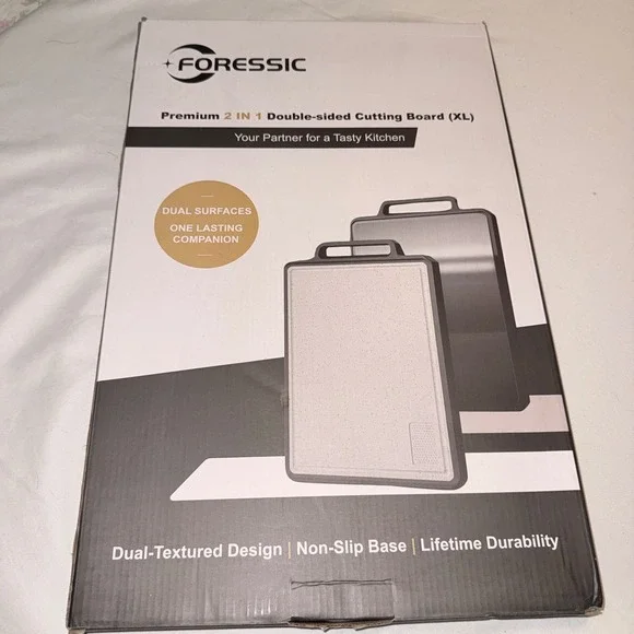 FORESSIC Cutting Board Unisex XL Black White NEW 2-in-1 Stainless Steel Non-Slip