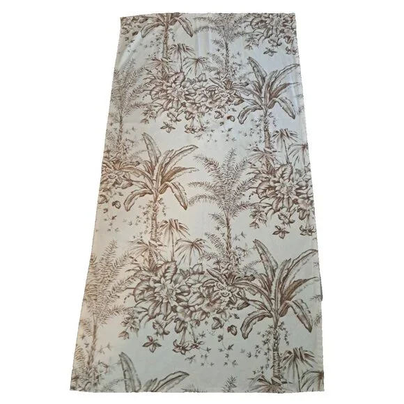 Tropical Palm Tree Curtain Panel Beige Flowers Beach House Cottage 65x34