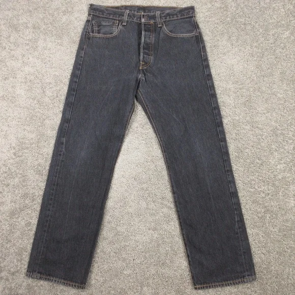 Levis Jeans Mens 32x29 (Tag 32x32) Black 501 Button Fly Washed Fade Denim Pants