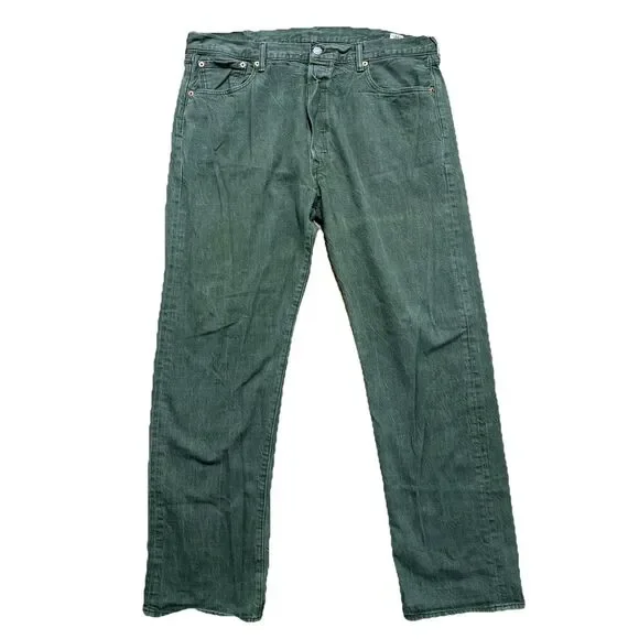 Levis 501 Jeans Mens 40x34 Green White Oak Cone Straight Leg Denim Button Fly