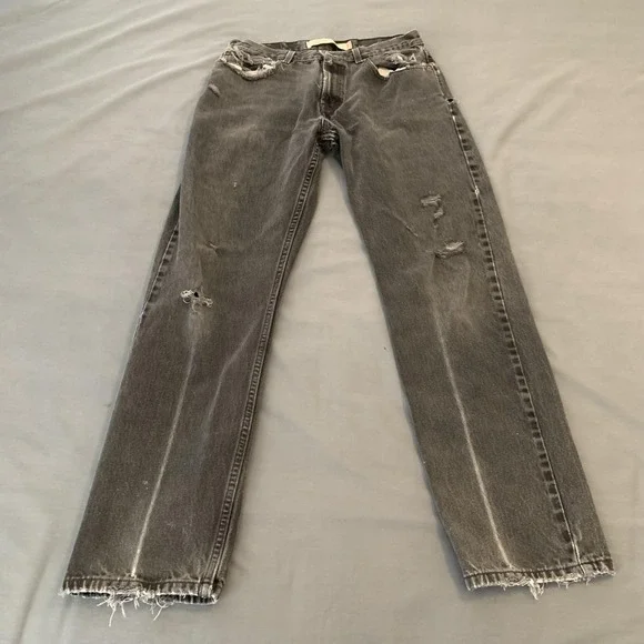Levis‎ 505 Jeans Mens 34x32 (34x34) Gray Charcoal Wash Distressed Grunge Skater