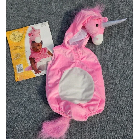 Rubie's Opus Collection BABY UNICORN Costume hooded‎ Romper PINK 12-24 months
