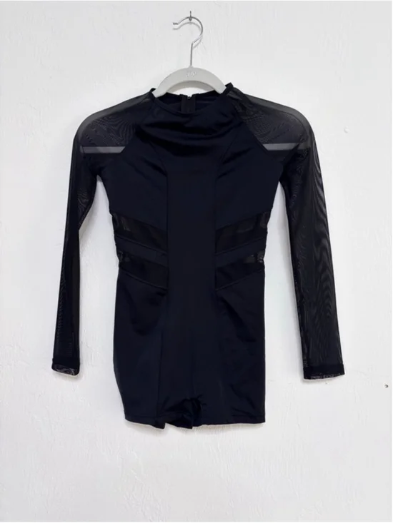 Girls Balera Dance Costume Black Sheer Sleeve size LC 14
