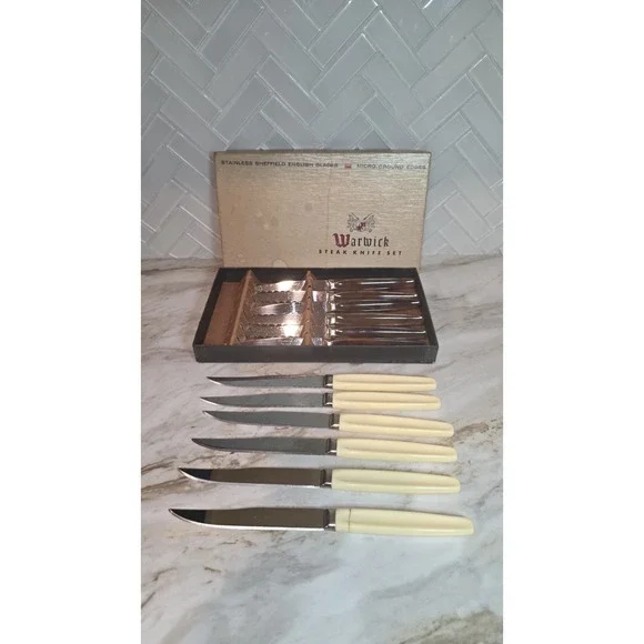 2 Sets Of 6 Warwick Stainless Sheffield English Blades Brown & Cream. 12 Total