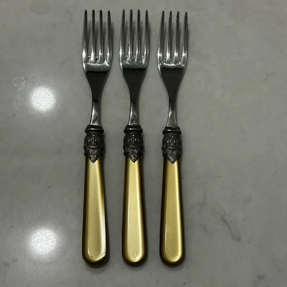 Vintage D & D Flatwear 3 Salad Forks Gold Pearl 7.5” 18/10