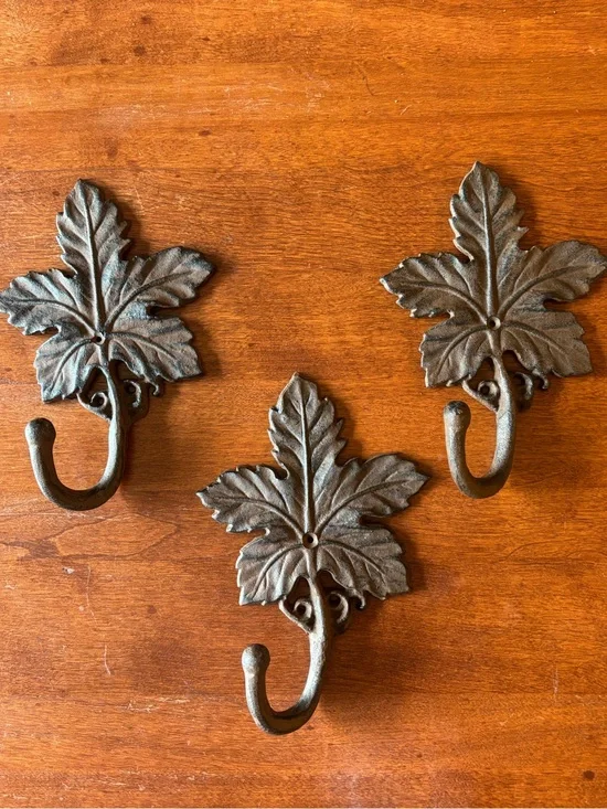 Cast Iron Maple Leaf Decorative Wall Hooks For Any Room set of 3