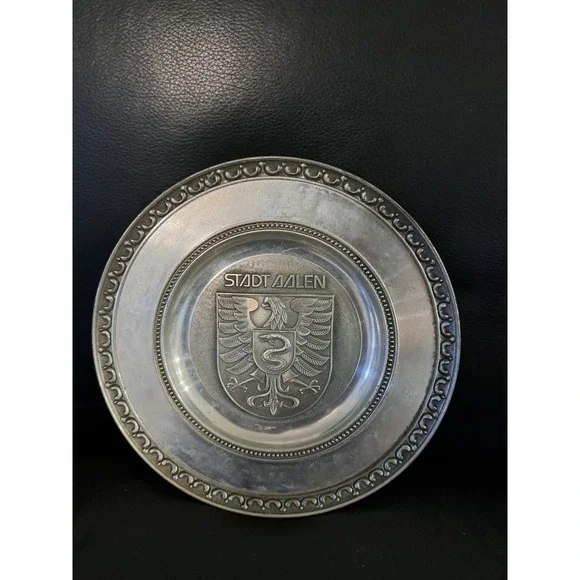 ZINN 95% Pewter German Plate Wall Hanging Decor - 8.5