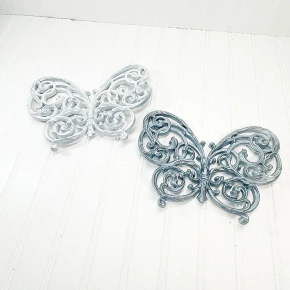 Vintage Burwood Butterfly Decor - White & Silver Butterflies Wall Hanging