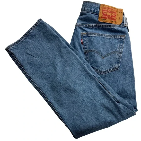 Levis 501 Original Fit Jeans Mens 34x30 Medium Wash Blue‎ Button Fly