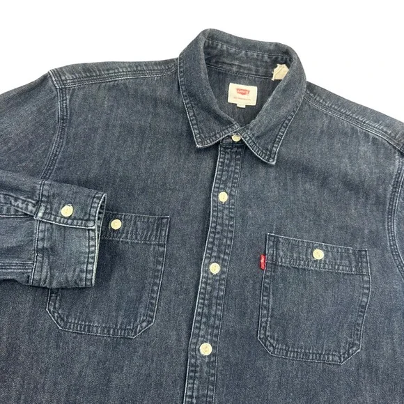 Levis Mens LargeDenim Button Down Shirt Dark Wash Long Sleeve 67582-0021
