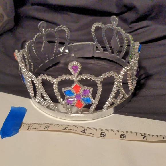 NWOT! Plastic Adjustable Crown Silver With Multi Color Plastic Gems