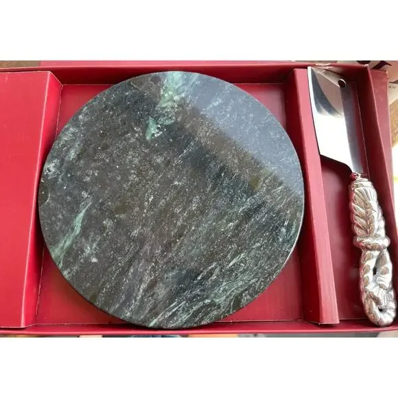 NEW ARTHUR COURT Rope Cheese Knife 2 Pc Set With‎ Green Marble Plate Charcuterie