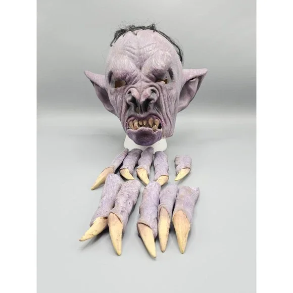 Vintage Cinema Secrets Purple Goblin Man Bat Halloween Mask W/ Finger Claws 2006