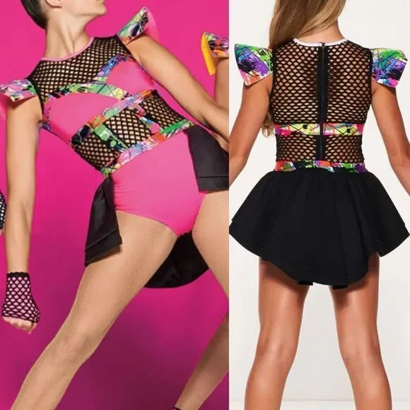 Kelle dance neon pink Y2K 80’s 5129A to the max costume leotard fishnet SA adult