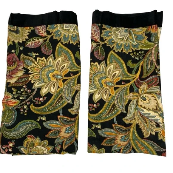 Biltmore Belk Floral Paisley Window Valances Set of 2 Black Multi Cotton Blend