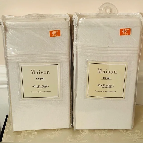 New Maison Pintuck Kitchen Window Tiers, Set of 2 60”x 45
