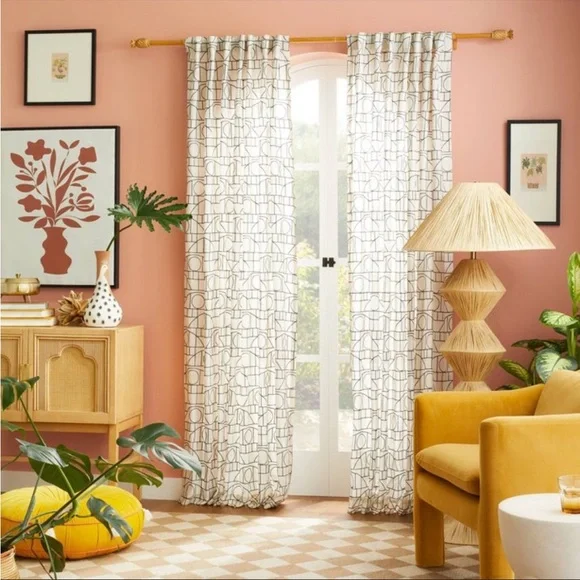 Opalhouse Bridges Pair of Light Filtering Embroidered Window Curtains NWT