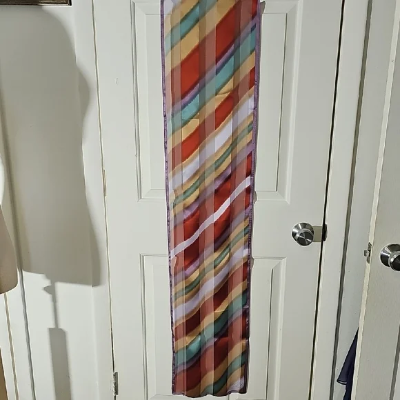 100% Silk Scarf, Red and Orange Diagonal Striped Scarf. Imagi Elements.‎