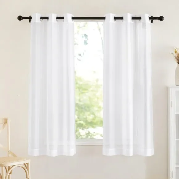 Set of 2 Panels, W42 x L63 Inches, Soft Voile White Sheer Curtains