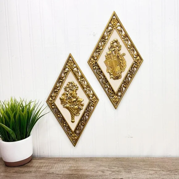 Faux Brass Gold Wall Hanging Set of 2 - Burwood Interior Decor