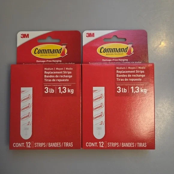 2 Packs of - 3M Command Medium Replacement Adhesive Strips (24 Strips Total) NEW