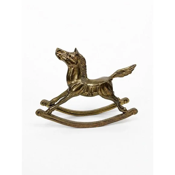 Vintage Brass Horse Figurine Solid Brass Rocking Horse Equestrian Home Decor
