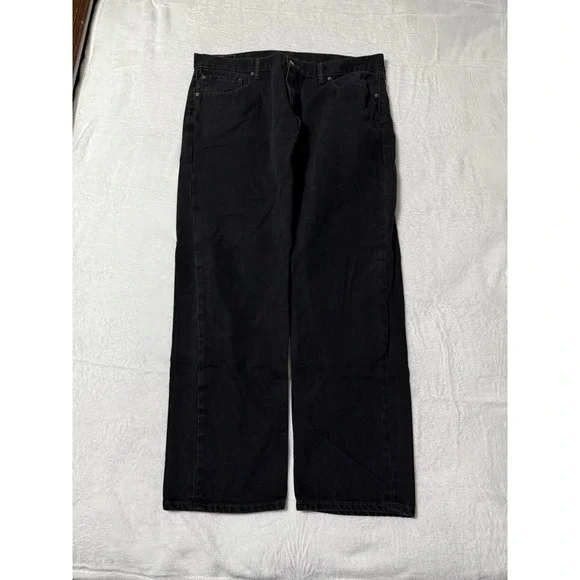 Levis 505 Jeans Mens 38x29 Black Regular Straight Mid Rise Dark Wash