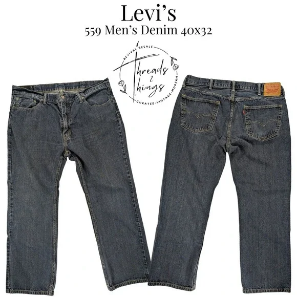 Levis's 559 Jeans Mens 40 x 32 Blue Denim Cotton Relaxed Classic Bootcut Cowboy‎