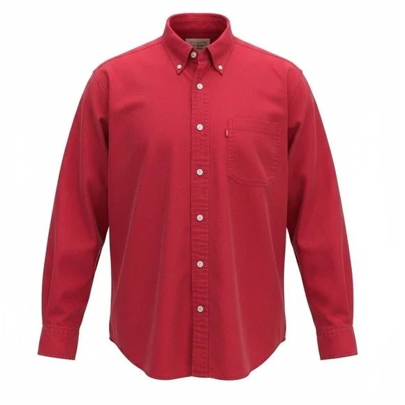 Levis Mens Red Cotton Twill Button Down Shirt Long Sleeve Workwear Large