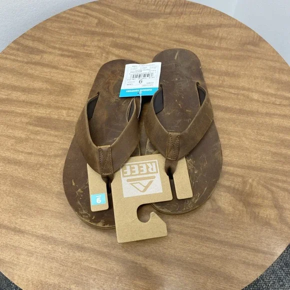Reef Ojai Classic Thong Sandals Mens 9 Dark Brown Leather Flip Flops Summer New.
