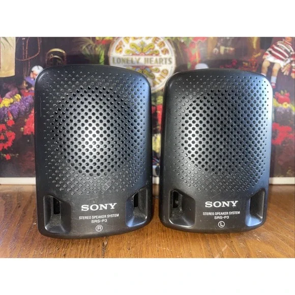 Vintage Sony SRS-P3 Speaker‎ System for Walkman Mini Stereo 3.5mm Aux Tested