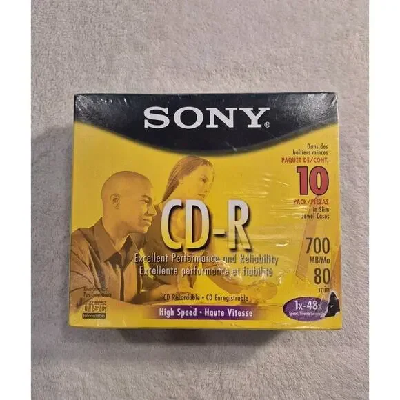 NEW SEALED Sony CD-R 80 Minute 700 MB 48X in Slim Jewel Case (10-Pack)