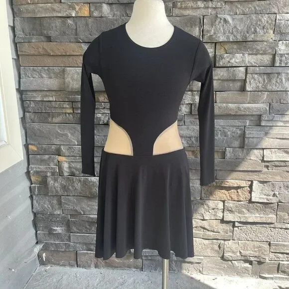 Creations By Cicci Girls Long Sleeve Dance Dress Child Large Nude Mesh‎ Cutouts