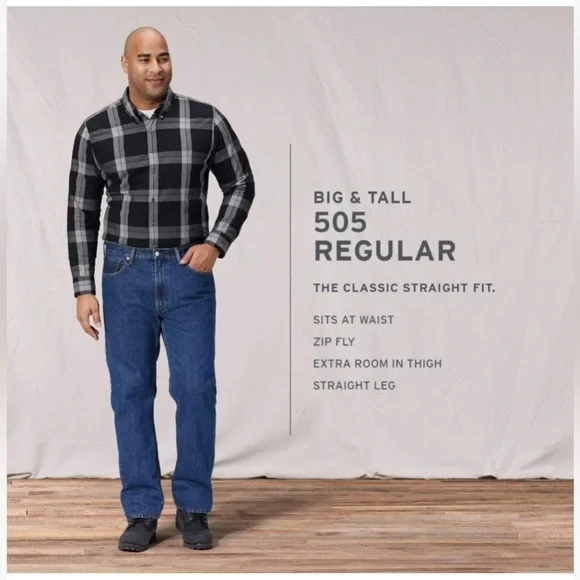 Levi’s 52x34 Big & Tall Wash 505 Regular Straight Leg Denim Jeans