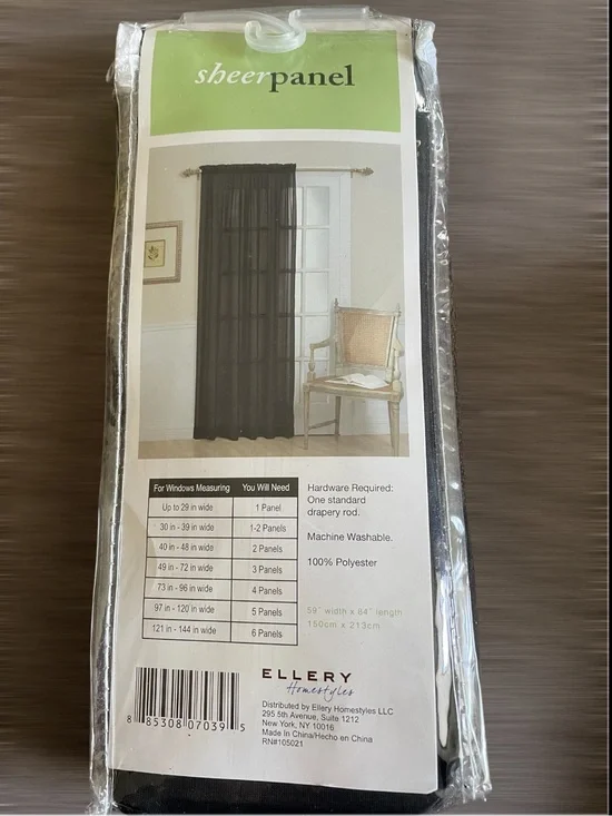 Black Sheer Window Curtain Panel