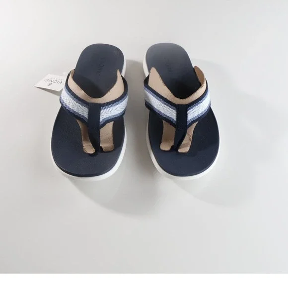 Vionic Sandals Indigo Flip Flops 12 Navy Blue Striped Casual Beach Summer